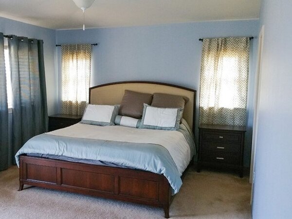 Bedroom with baby blue walls