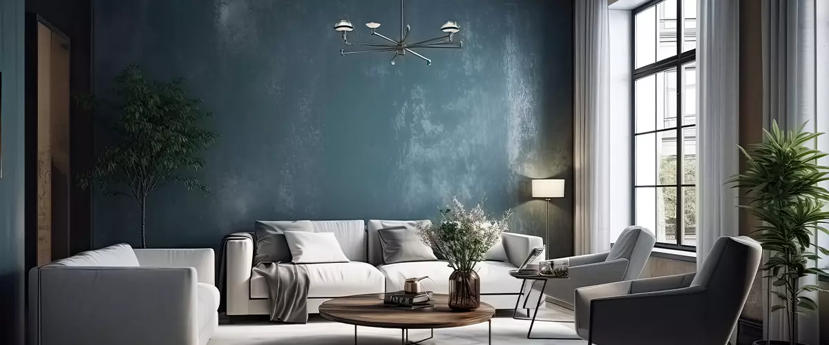 stucco living room model blue